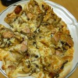 手作りきのことベーコンのピザ